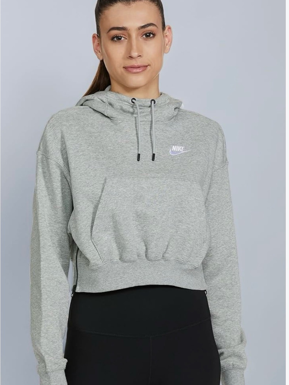 Nike Women's Heather Gray Cropped Pullover Hoodie